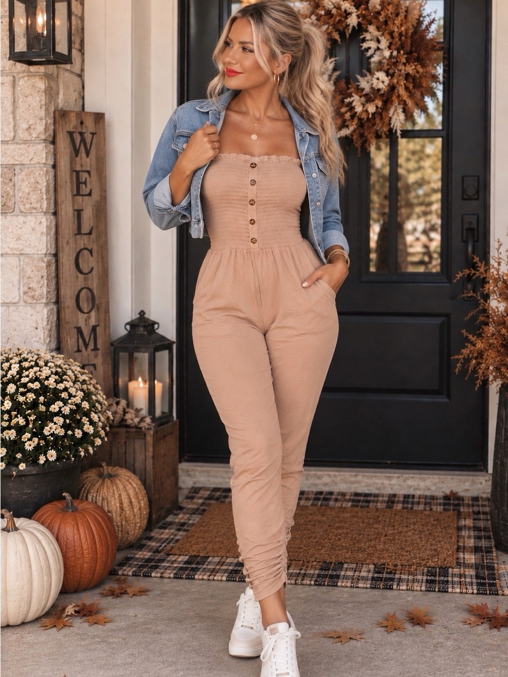 Smocked Strapless Jumpsuit